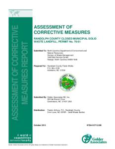 ASSESSMENT OF CORRECTIVE MEASURES REPORT ASSESSMENT OF CORRECTIVE MEASURES RANDOLPH COUNTY CLOSED MUNICIPAL SOLID