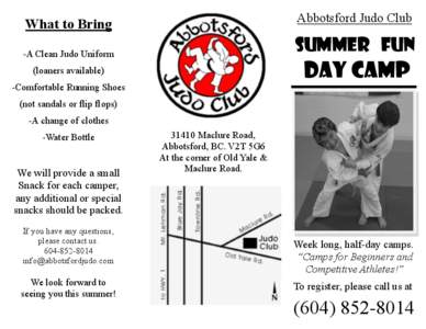 Abbotsford Judo Club  What to Bring Summer Fun