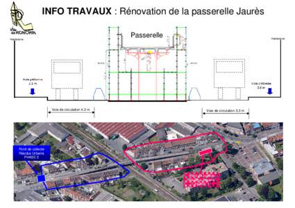 INFO TRAVAUX : Rénovation de la passerelle Jaurès Passerelle Habitations  Voie de circulation 4.2 m