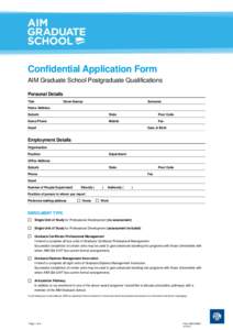 Confidential Application Form AIM Graduate School Postgraduate Qualifications Personal Details Title  Given Names