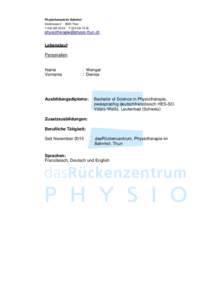 Physiotherapie im Bahnhof SeestrasseThun TF 