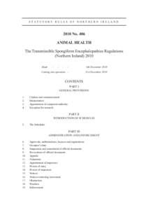 STATUTORY RULES OF NORTHERN IRELANDNo. 406 ANIMAL HEALTH The Transmissible Spongiform Encephalopathies Regulations (Northern Ireland) 2010