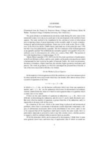 LEGENDRE On Least Squares [Translated from the French by Professor Henry A Ruger and Professor Helen M Walker, Teachers College, Columbia University, New York City.] The great advances in mathematical astronomy made duri