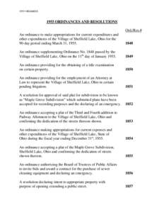 1955 ORD&RESORDINANCES AND RESOLUTIONS Ord./Res.# An ordinance to make appropriations for current expenditures and other expenditures of the Village of Sheffield Lake, Ohio for the