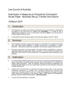 Law Council of Australia Submission in Response to Productivity Commission Issues Paper - Business Set-up, Transfer and Closure 18 March[removed].