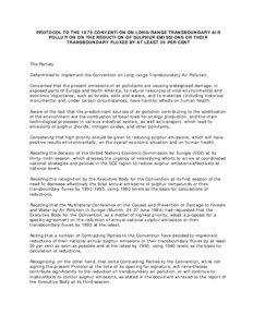 PROTOCOL TO THE 1979 CONVENTION ON LONG-RANGE TRANSBOUNDARY AIR POLLUTION ON THE REDUCTION OF SULPHUR EMISSIONS OR THEIR TRANSBOUNDARY FLUXES BY AT LEAST 30 PER CENT