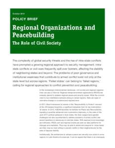 October[removed]POLICY BRIEF Regional Organizations and Peacebuilding