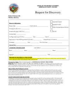 OFFICE OF THE DISTRICT ATTORNEY ESMERALDA COUNTY, NEVADA Request for Discovery Robert Glennen III District Attorney