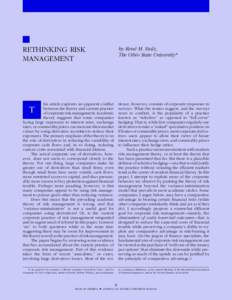 RETHINKING RISK MANAGEMENT by René M. Stulz, The Ohio State University*