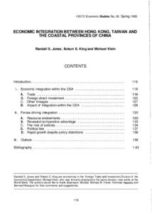 OECD Economic Studies No. 20. Spring[removed]ECONOMIC INTEGRATION BETWEEN HONG KONG. TAIWAN AND THE COASTAL PROVINCES OF CHINA  .