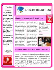 ACTIVITY CALENDAR Ketchikan Pioneer Home  FEBRUARY