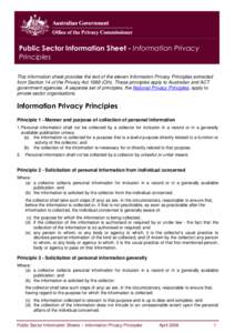 Information Sheet (Public Sector) 1 - Information Privacy Principles under the Privacy Act 1988