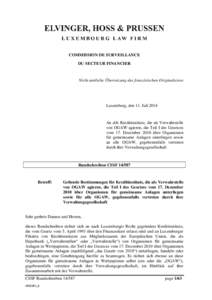 COMMISSION DE SURVEILLANCE DU SECTEUR FINANCIER Nicht amtliche Übersetzung des französischen Originaltextes  Luxemburg, den 11. Juli 2014