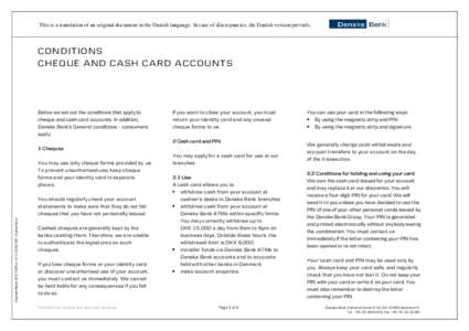 Conditions Cheque and Cash Card Accounts