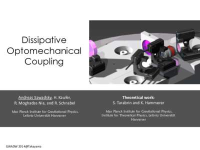Dissipative Optomechanical Coupling Andreas Sawadsky, H. Kaufer, R. Moghadas Nia, and R. Schnabel