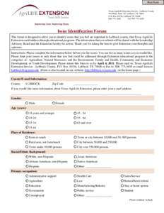 Print Form Texas AgriLife Extension Service - Lubbock County 916 Main, Suite 201, Lubbock TX[removed]P.O. Box 10536, Lubbock TX[removed]1680 Fax[removed]