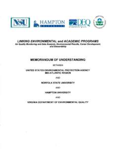 Memorandum of Understanding Between EPA Mid-Atlantic Region and Norfolk State University and Hampton University and Virginia Department of Environmental Quality
