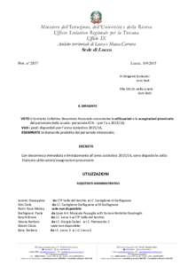 Ministero dell’Istruzione, dell’Università e della Ricerca Ufficio Scolastico Regionale per la Toscana Ufficio IX Ambito territoriale di Lucca e Massa Carrara  Sede di Lucca