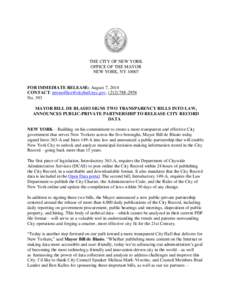 THE CITY OF NEW YORK OFFICE OF THE MAYOR NEW YORK, NY[removed]FOR IMMEDIATE RELEASE: August 7, 2014 CONTACT: [removed], ([removed]