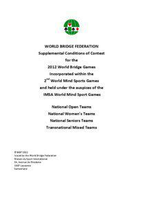 WORLD BRIDGE FEDERATION Supplemental Conditions of Contest for the