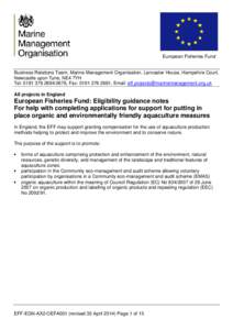 European Fisheries Fund: Eligibility guidance notes for help with completing applications for support for putting in place organic and environmentally friendly aquaculture measures