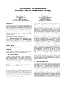 A Framework for Quantitative Security Analysis of Machine Learning ∗ Pavel Laskov