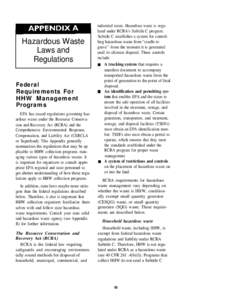 Hazardous Waste Laws and Regulations Federal Requirements For HHW Management