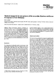 Marine Biology 111, [removed])  @ Springer-Verlag 1991 Skeletal changes in the test and jaws of the sea urchin Diadema in response to food limitation