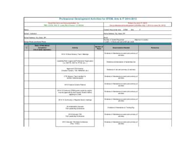 Professional Development Activities for STEM, Arts & IT[removed]Return by July 17, 2015 (for professional development activities July 1, 2014 to June 30, 2015) Send this form and documentation to: TBD, CCCS, 9101 E. Lo