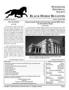 WINCHESTER HISTORICAL SOCIETY BLACK HORSE BULLETIN Volume 30, Number 1