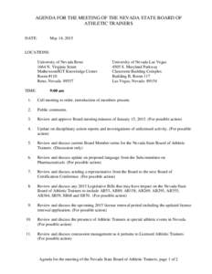 AGENDA FOR THE MEETING OF THE NEVADA STATE BOARD OF ATHLETIC TRAINERS