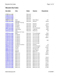 Maryland Zip Codes  Page 1 of 15 Maryland Zip Codes Zip Code