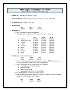 Mike Gingras Model #17 / #17A / #17B Presented at the[removed]LIP Council Meeting  Special LIP – same as Prior Year[removed])  Allocation Factor – 8.5% on proportionally reduced revised[removed]IGT’s  