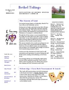 VOLUME 51, ISSUE NO. 2 Bethel Tidings NEWSLETTER OF BETHEL UNITED METHODIST CHURCH