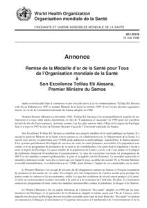 World Health Organization Organisation mondiale de la Santé CINQUANTE ET UNIEME ASSEMBLEE MONDIALE DE LA SANTE A51/DIV/9 15 mai 1998