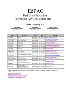 EdPAC Utah State Education Purchasing Advisory Committee EdPAC Leadership 2014 Kurt Prusse Jordan School District