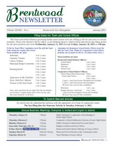 rentwood  B NEWSLETTER Volume XXXIX No. 1	  Brentwood, New Hampshire