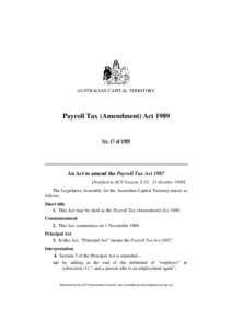 AUSTRALIAN CAPITAL TERRITORY  Payroll Tax (Amendment) Act 1989 No. 17 of 1989