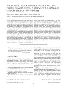 THE SECOND LAW OF THERMODYNAMICS AND THE GLOBAL CLIMATE SYSTEM: A REVIEW OF THE MAXIMUM ENTROPY PRODUCTION PRINCIPLE Hisashi Ozawa,1 Atsumu Ohmura,2 Ralph D. Lorenz,3 and Toni Pujol4 Received 10 April 2002; revised 19 Ju