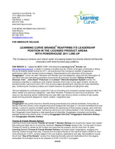 Learning Curve Brands, Inc[removed]West 22nd Street Suite 320 Oak Brook, IL[removed]7200 www.learningcurve.com