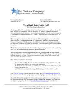 Teen Birth Rate Cut in Half