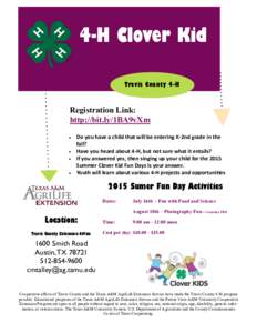 4-H Clover Kid Travis County 4-H Registration Link: http://bit.ly/1BA9vXm 