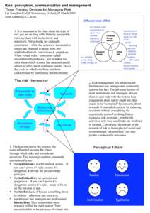 Risk: perception, communication and management Three Framing Devices for Managing Risk For NanoBio-RAISE Conference, Oxford, 25 MarchIt is important to be clear about the type of