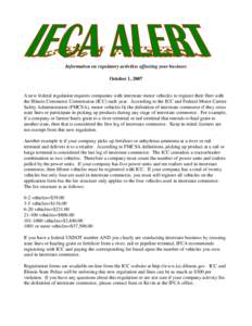 Information on regulatory activities affecting your business October 1, 2007 A new federal regulation requires companies with interstate motor vehicles to register their fleet with the Illinois Commerce Commission (ICC) 