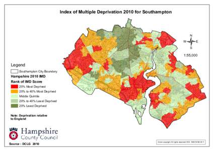 Index of Multiple Deprivation 2010 for Southampton  / 1:55,000  Legend