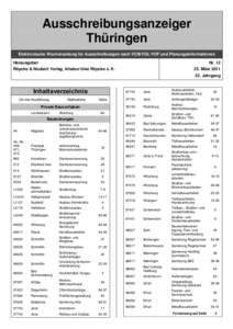 Ausschreibungsanzeiger Thüringen Elektronische Wochenzeitung für Ausschreibungen nach VOB/VOL/VOF und Planungsinformationen