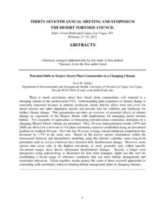 THIRTY-SEVENTH ANNUAL MEETING AND SYMPOSIUM THE DESERT TORTOISE COUNCIL Sam’s Town Hotel and Casino, Las Vegas, NV February 17–19, 2012  ABSTRACTS