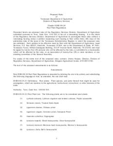 Proposed Rules of Tennessee Department of Agriculture Division of Regulatory Services Chapter[removed]Pest Plant Regulations