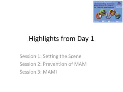 Highlights from Day 1 Session 1: Setting the Scene Session 2: Prevention of MAM Session 3: MAMI  The global crisis of MAM