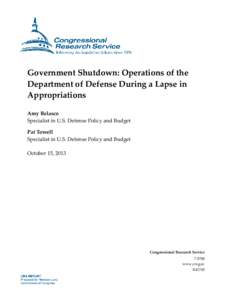 Government Shutdown: Operations of the Department of Defense During a Lapse in Appropriations